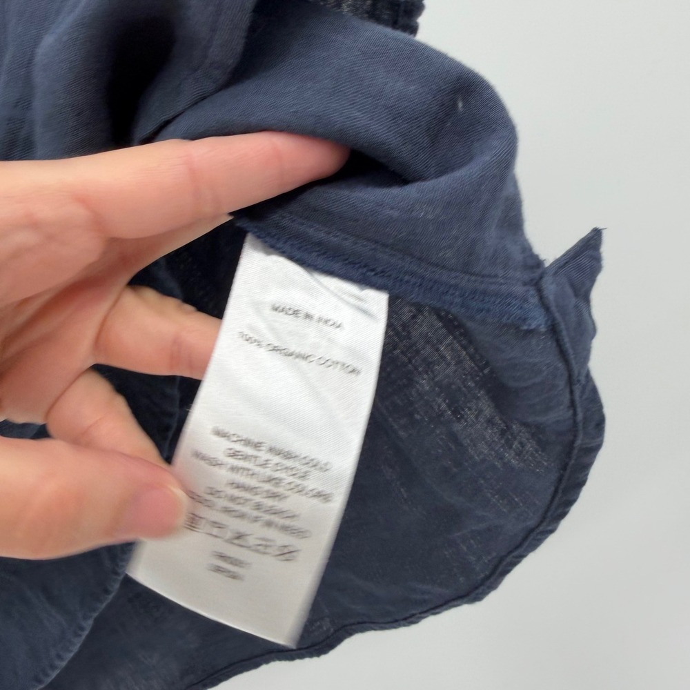 Quince Indigo Blue Organic Cotton Gauze Roll Sleeve Henley Shirt Top Large - Picture 5 of 7